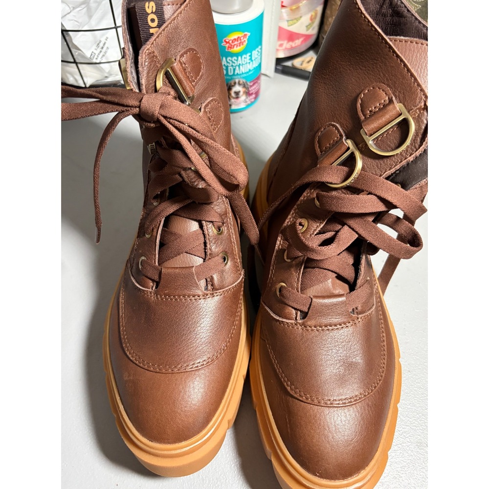 SOREL Brex Boot Lace Womens 8.5 Brown Leather Platform Chunky Lug Sole Combat - Picture 4 of 8